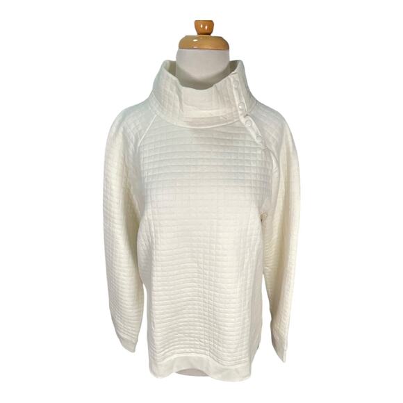 T by Talbots Quilted Mock Neck Snap Sweatshirt Large Off White Cozy Winter Cabin - Picture 5 of 12